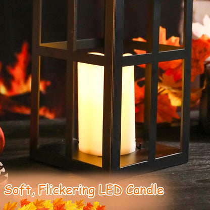 2-Pack 17.7" Fall Lanterns with LED Candles – Thanksgiving Décor with Timer for Table, Porch & Home