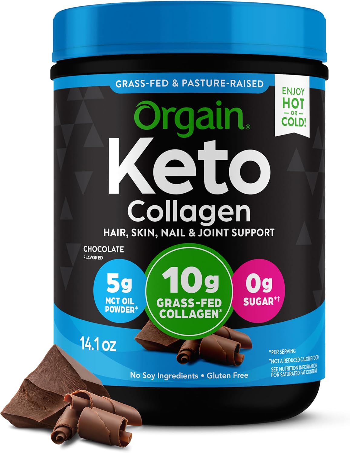 Keto Collagen Protein Powder - Chocolate: 10g Grass-Fed Collagen, 5g MCT Oil for Hair, Skin, Nails & Joints, Non-GMO & Gluten-Free