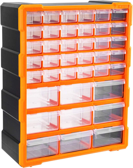 39-Drawer Wall-Mounted Craft Storage Cabinet Organizer in Black and Orange