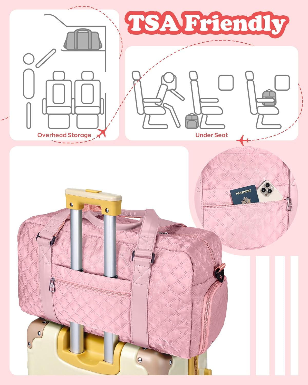 Personalized Duffle Bag – Carry-On Travel & Gym Bag (Baby Pink, Letter L)