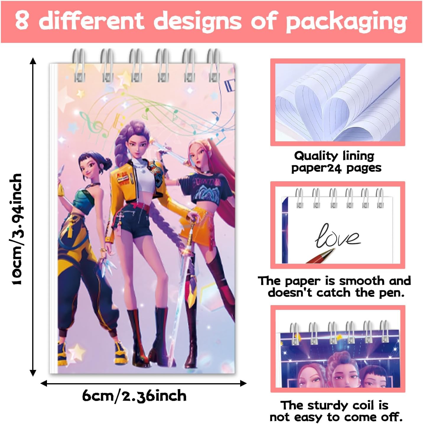 Demon Hunters Mini Notepads (24 PCS) – Kpop Party Favors & Goodie Bag Gifts – 8 Designs