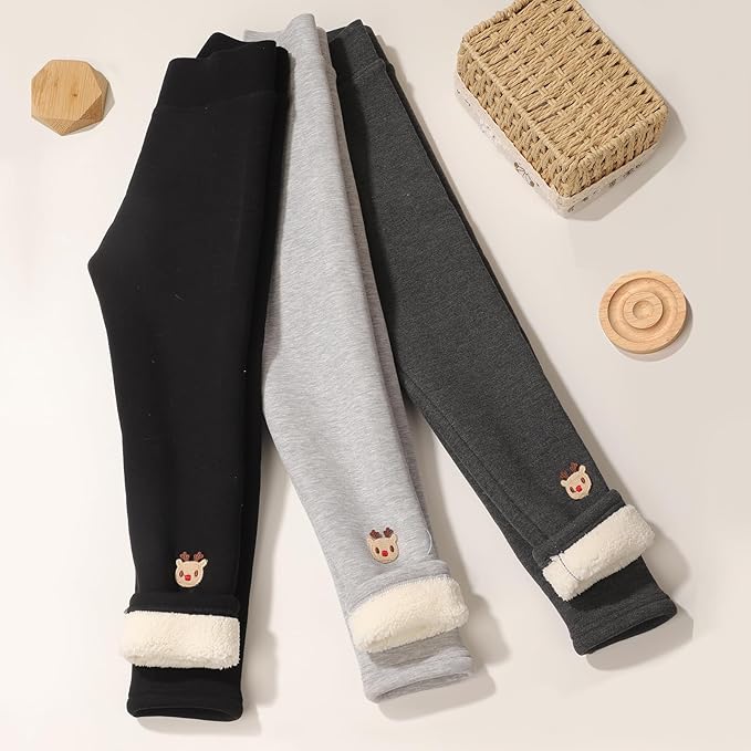 3-Pack Girls’ Fleece-Lined Leggings – Thick Warm Winter Pants (Ages 9–10)