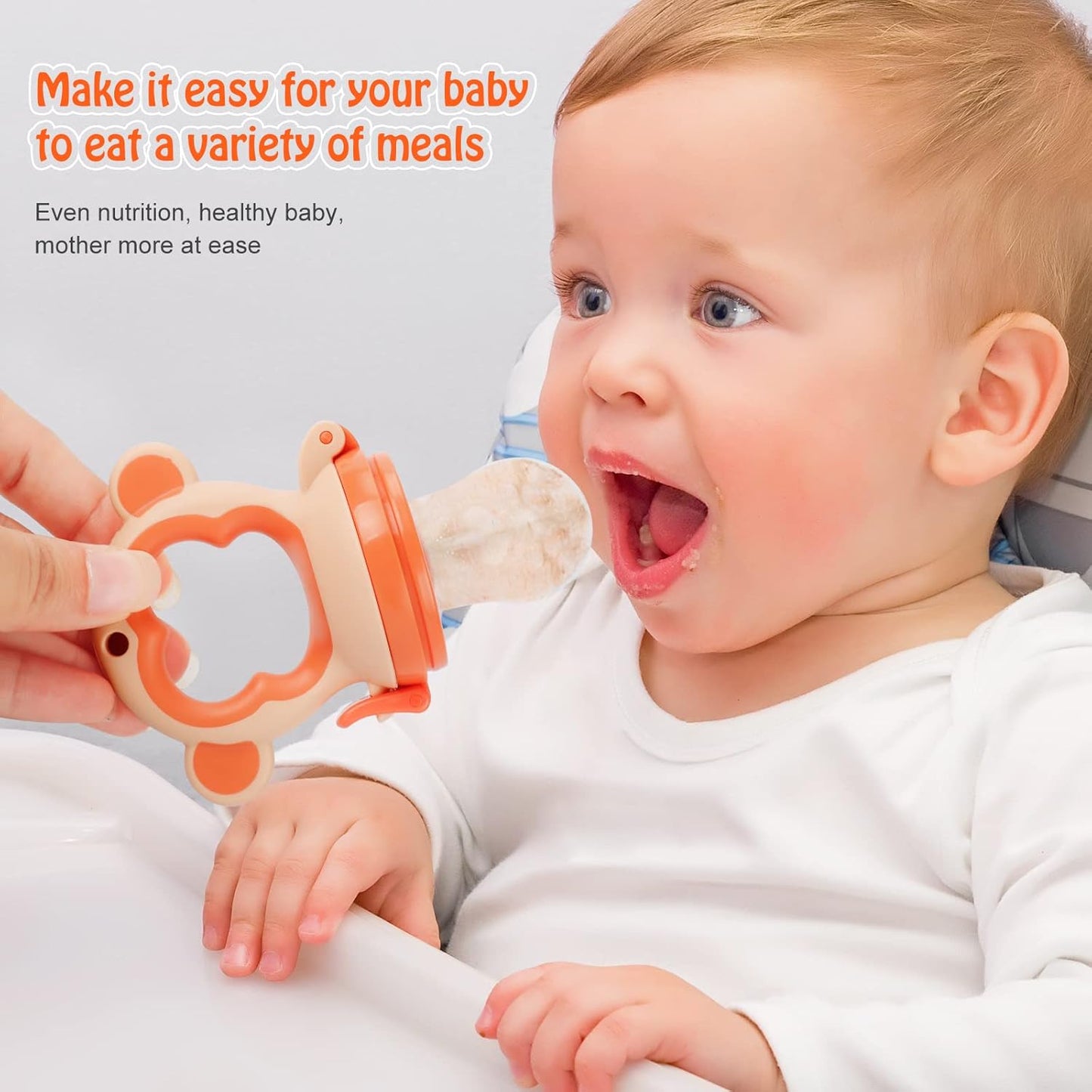 Baby Fresh Fruit Feeder Pacifier – 2-Pack Freezable Teething Toy with Silicone Pouches (Monkey, Orange & Blue)