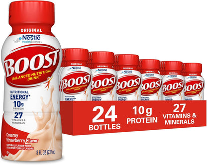 24-Pack BOOST Original Nutritional Drinks – Creamy Strawberry, 8 Fl Oz Bottles