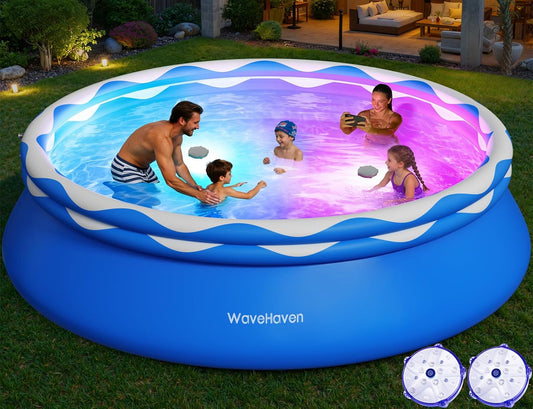 8ft x 30in Easy Set Above Ground Pool – Inflatable Round Swimming Pool with Pool Lights & Quick-Set Top Ring Design