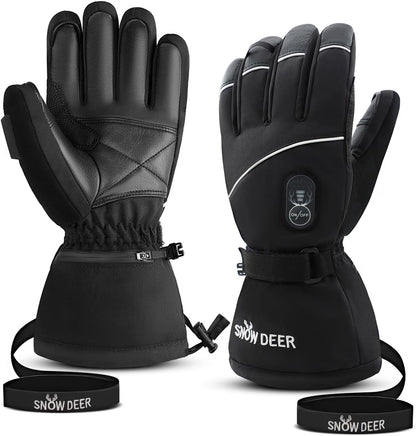 Rechargeable Heated Gloves for Men & Women – Waterproof Windproof Winter Ski Gloves with Touchscreen & 3 Heat Settings, Large
