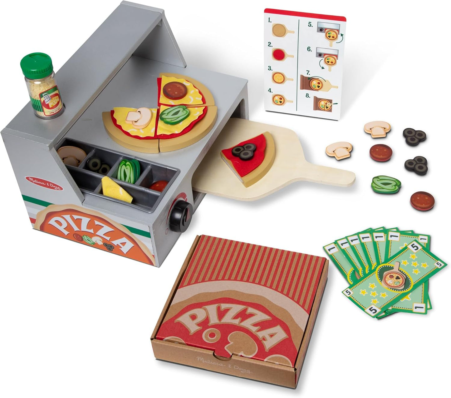 Top & Bake Wooden Pizza Counter Play Set (41 Pcs) - Pretend Food Toy for Kids Ages 3+