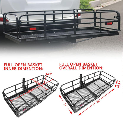 Heavy-Duty Hitch Cargo Carrier – 500 lb Capacity, 60" x 24" Folding Rear Luggage Basket for 2" Receivers
