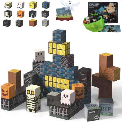 Halloween Magnetic Building Blocks – Skeleton Spooky Town Construction Toy for Kids