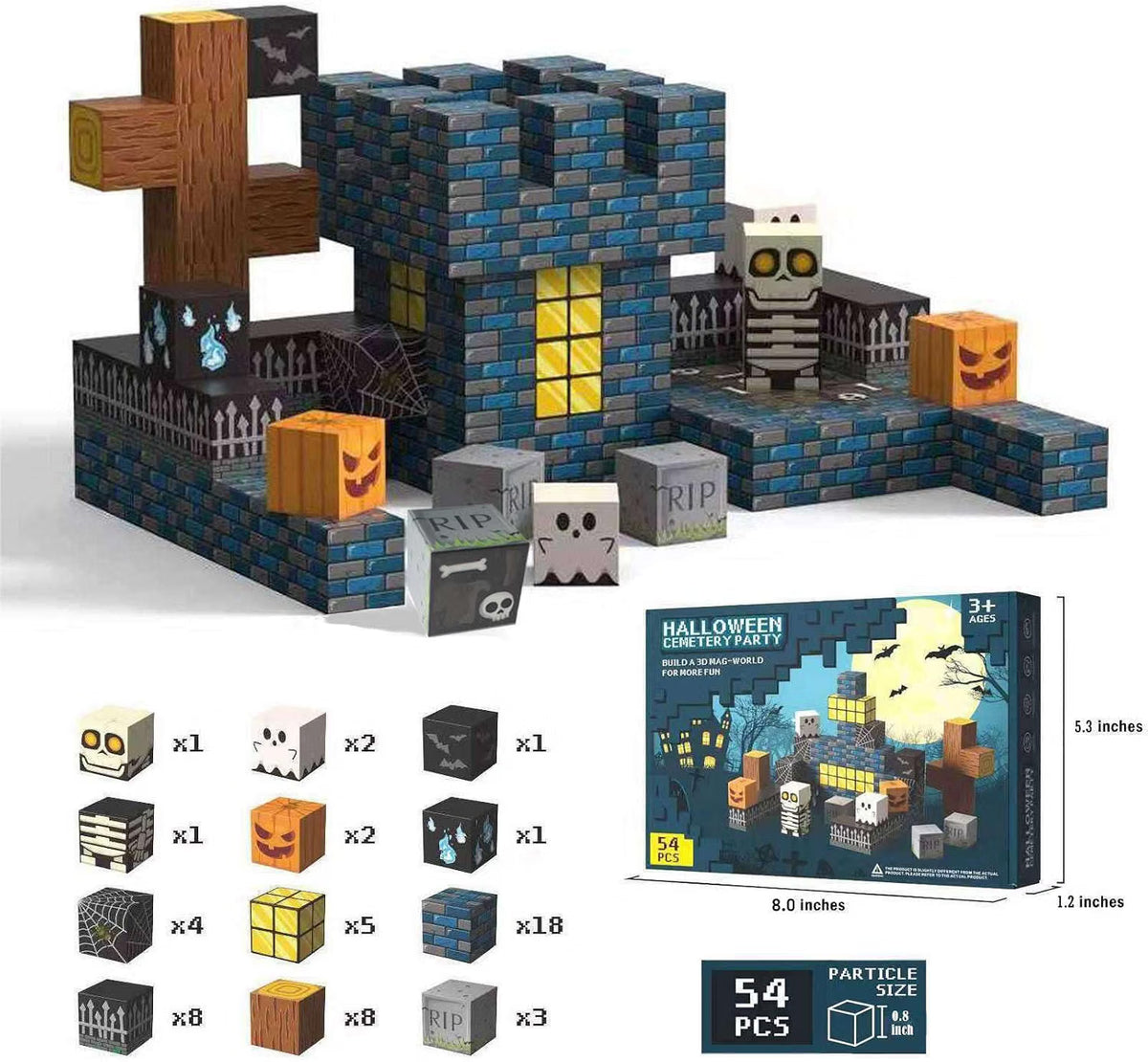 Halloween Magnetic Building Blocks – Skeleton Spooky Town Construction Toy for Kids