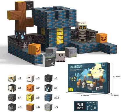 Halloween Magnetic Building Blocks – Skeleton Spooky Town Construction Toy for Kids