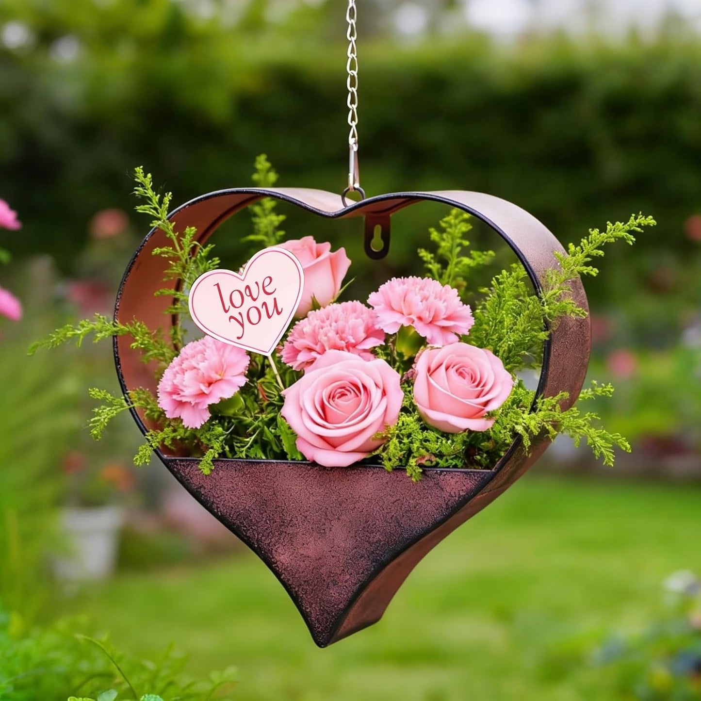 Rustic Heart-Shaped Metal Plant Hanger – Indoor Outdoor Wall Planter – Valentine’s or Birthday Gift for Her