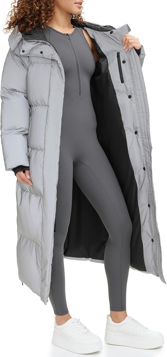 Womens Extra Long Parka Jacket, Medium Gray