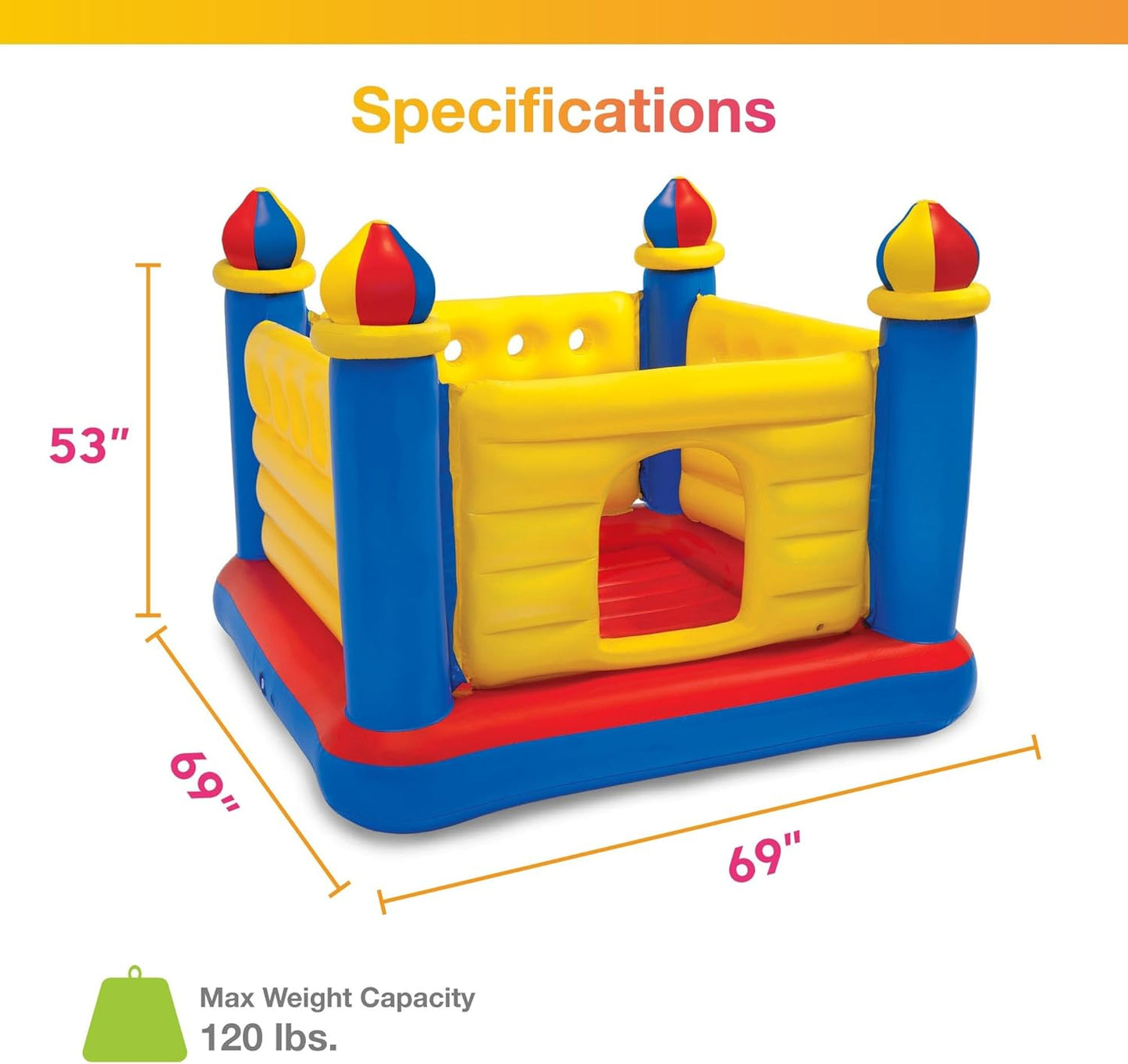 Inflatable Jump-O-Lene Castle Bounce House – Indoor/Outdoor Bouncer for 2 Kids (Ages 3–6)