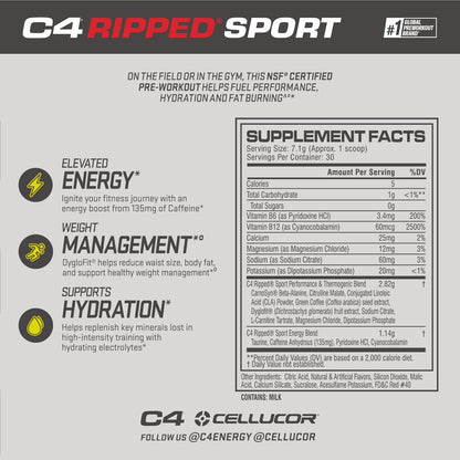 Cellucor C4 Ripped Sport Pre-Workout – Sugar-Free Fat Burner with 135mg Caffeine (Fruit Punch, 30 Servings)