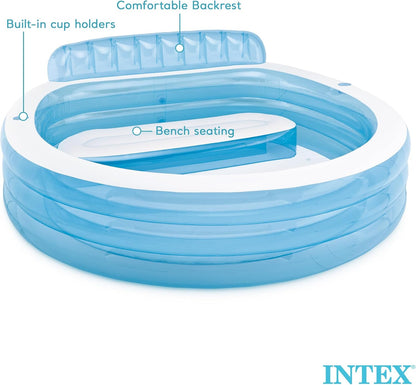 Inflatable Above-Ground Family Lounge Pool: Built-in Bench and Cup Holder