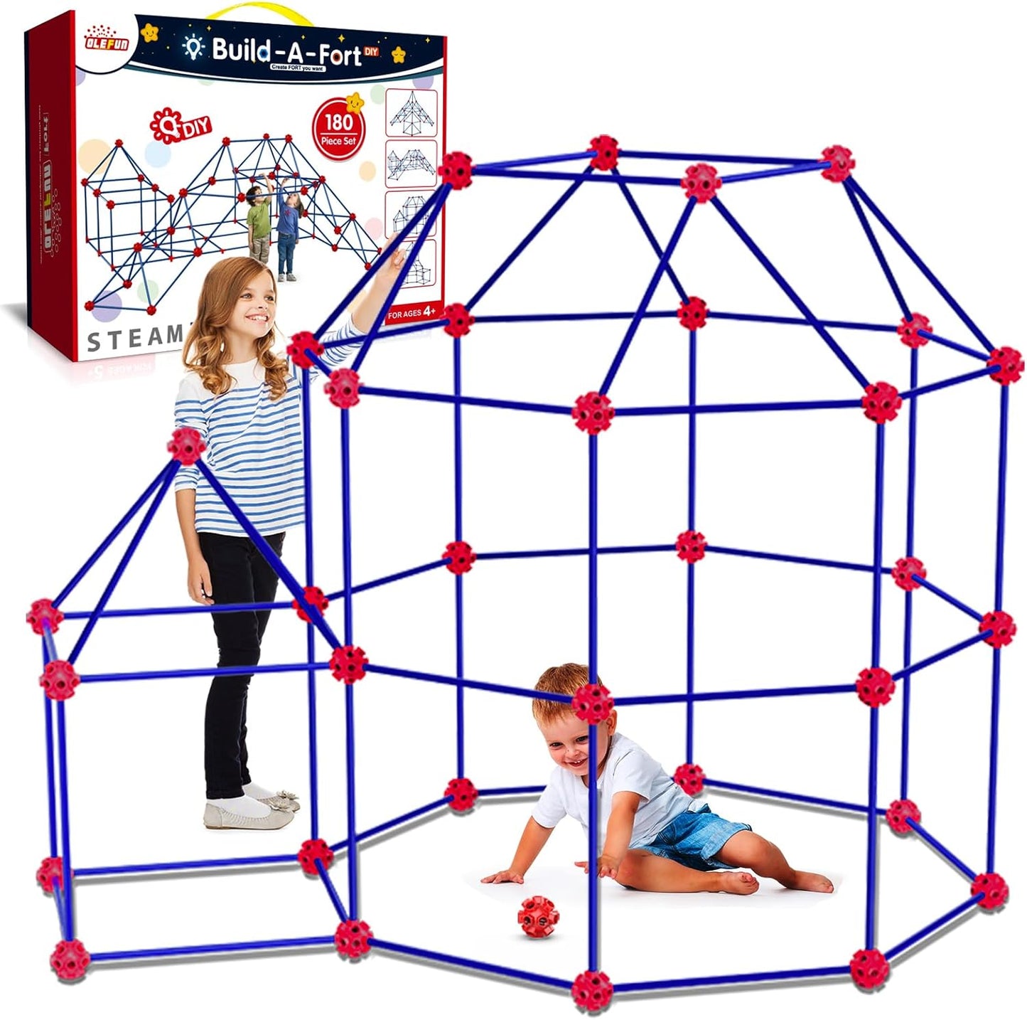180-Piece Fort Building Kit – Creative STEM Construction Set for Kids (Ages 4–8+)