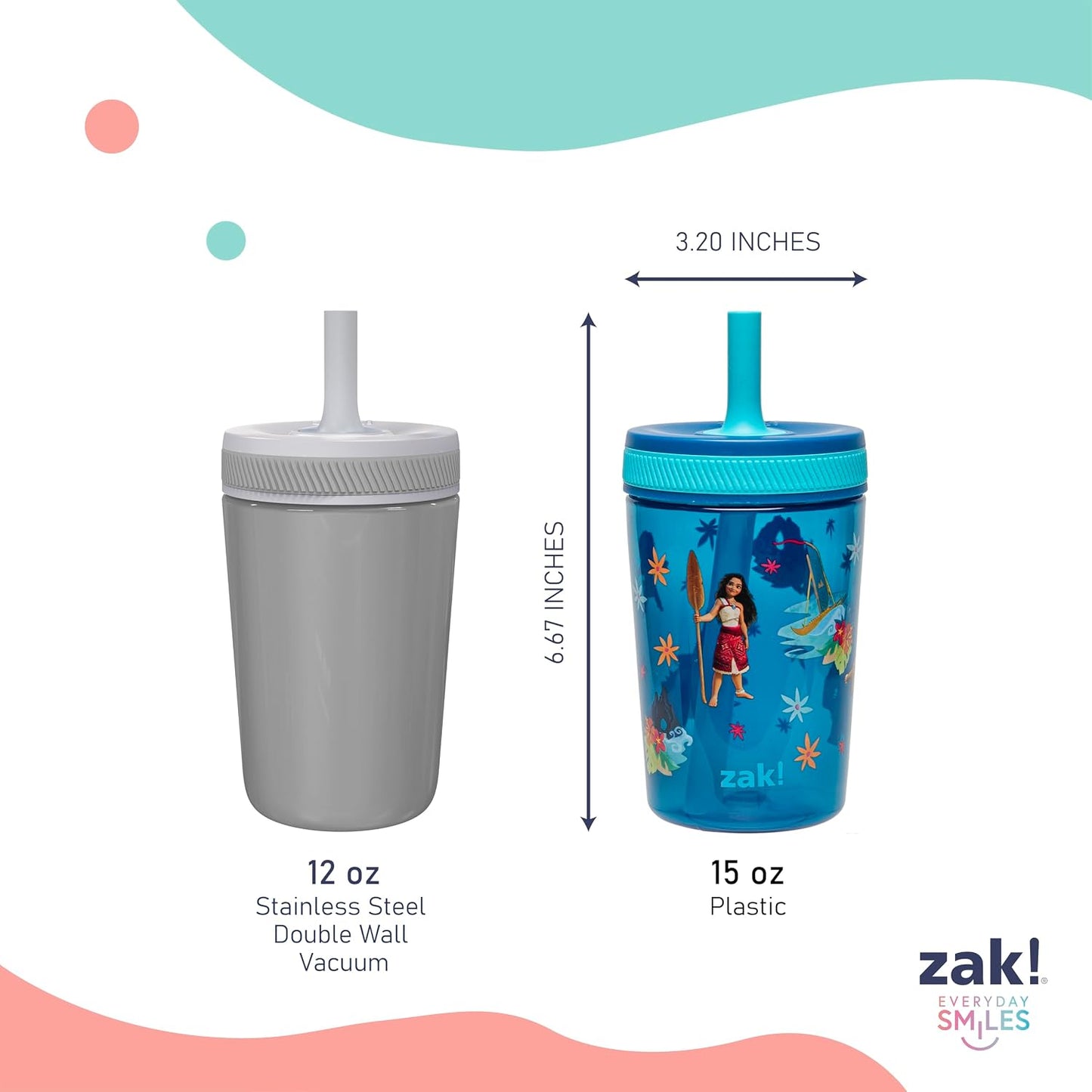 Moana 2 Kelso Toddler Cups – 15 oz Leak-Proof Sippy Cups for Kids (2 Pack) – Moana, Maui & Simea Design