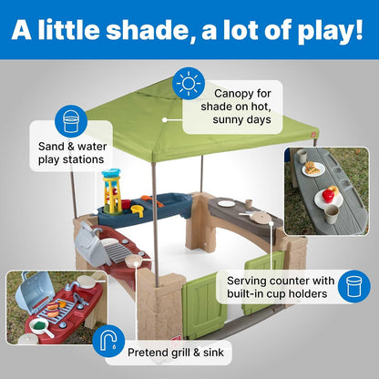 All Around Playtime Patio with Canopy – Interactive Shaded Outdoor Playhouse for Multiple Toddlers, 60" x 47.5" x 47.5