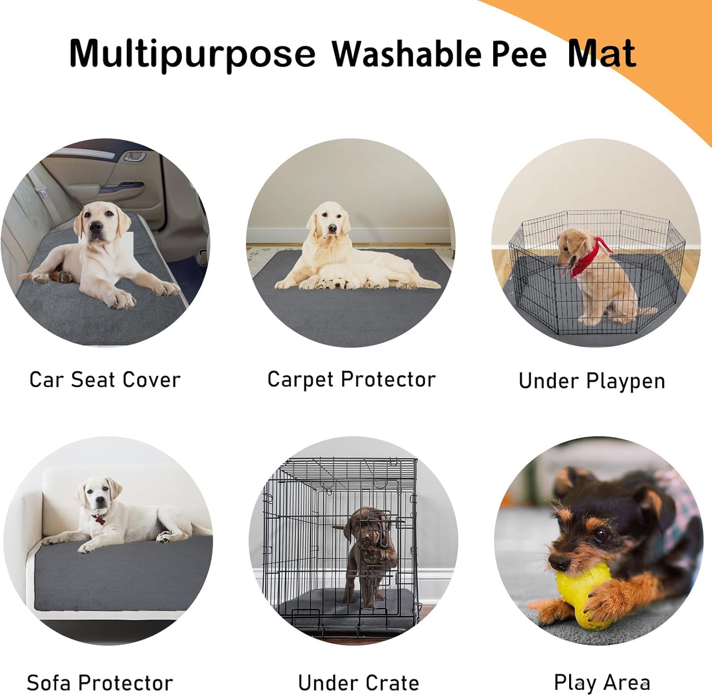 Extra Large Washable Dog Pee Pads (2 Pack) – Non-Slip Reusable Pet Mat, 36" x 48" – Gray