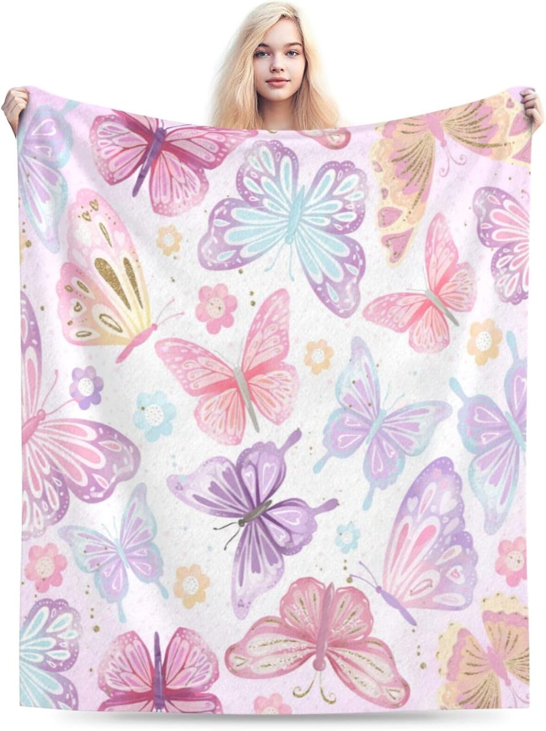 Cozy Pink Butterfly Throw Blanket for Women and Kids – Super Soft Plush Fleece, 40"x50"