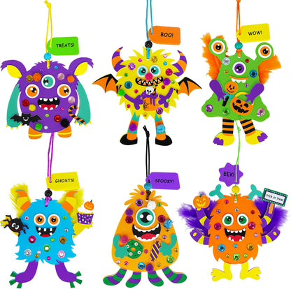 24-Set Halloween Monster Craft Kit for Kids – DIY Foam Ornament Art Activity, Classroom Project & Party Favors