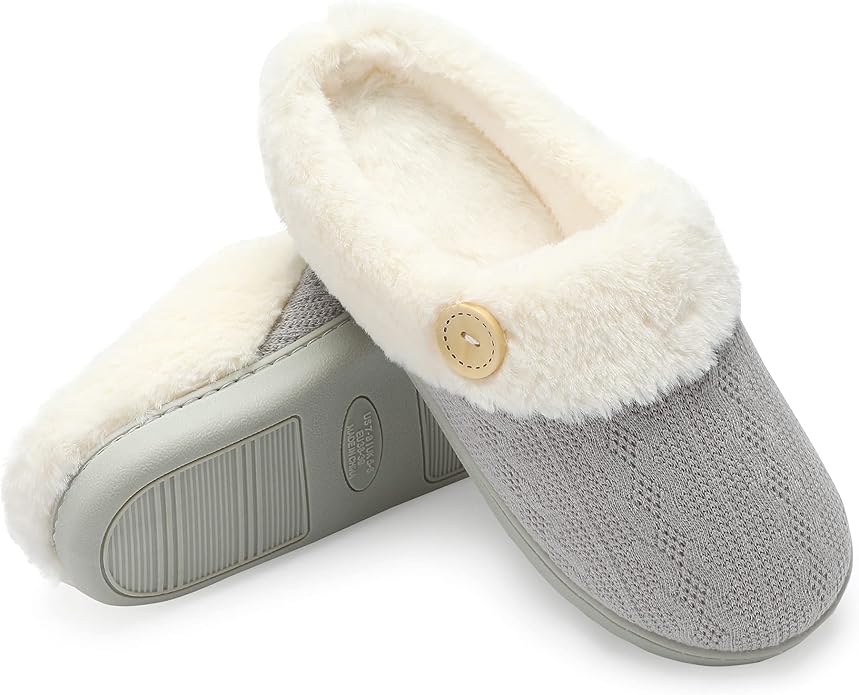 Women’s Memory Foam Slippers – Knitted Faux Fur Lined House Shoes with Anti-Skid Sole