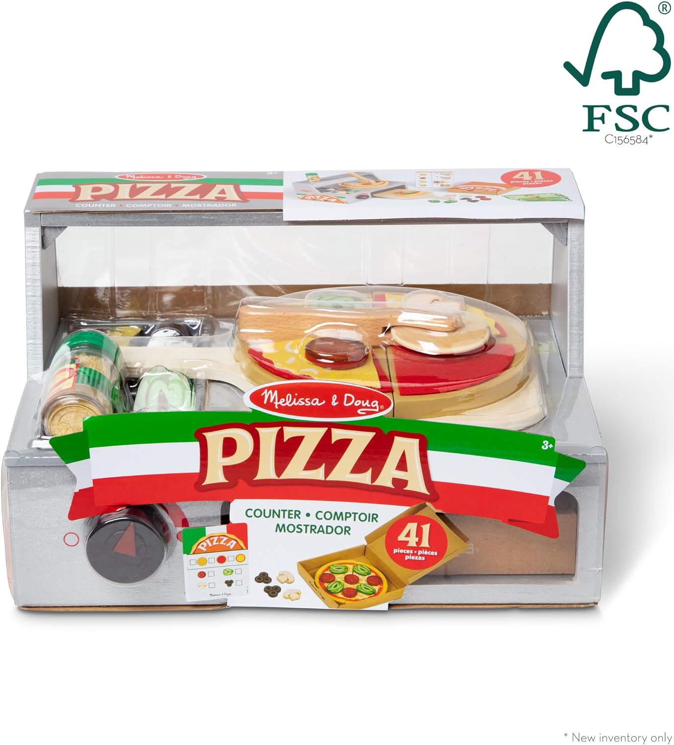 Top & Bake Wooden Pizza Counter Play Set (41 Pcs) - Pretend Food Toy for Kids Ages 3+