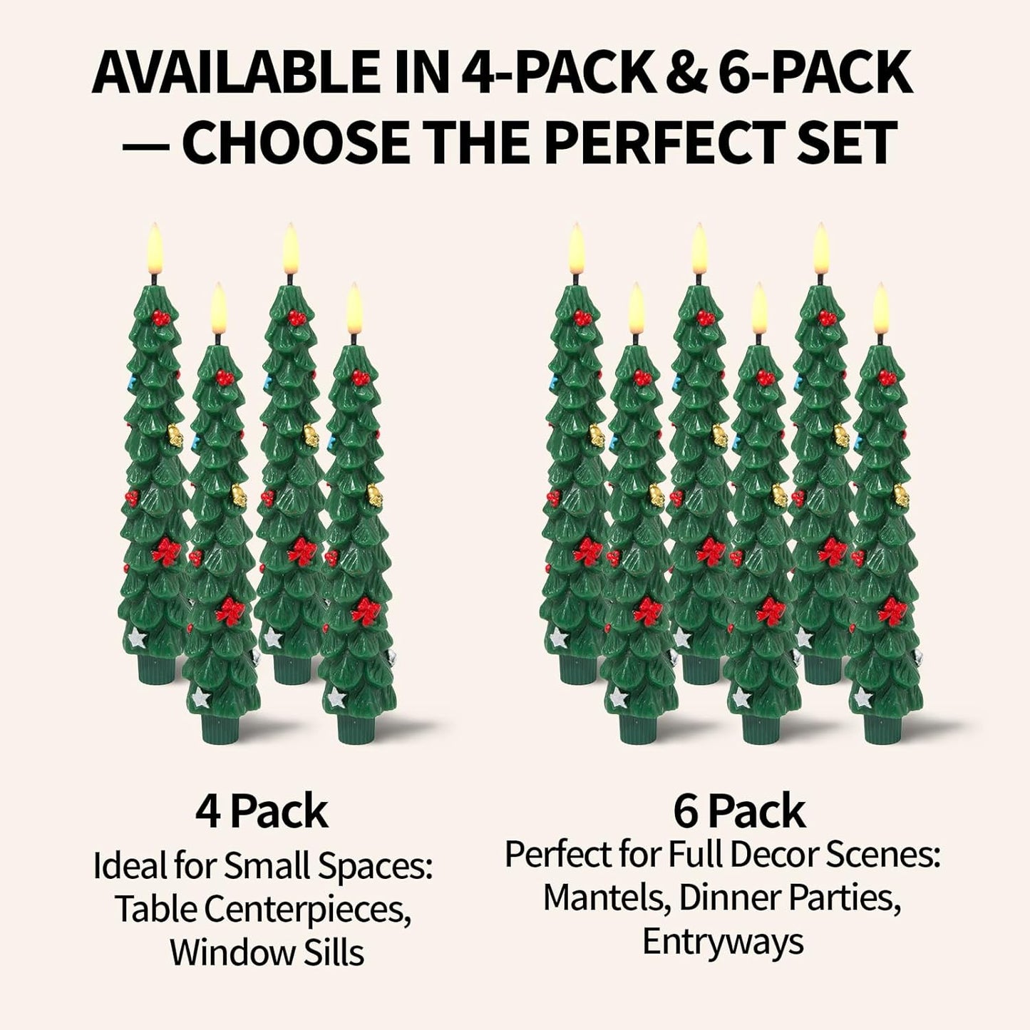 Flameless LED Christmas Tree Candles - 4 Pack, Battery Operated