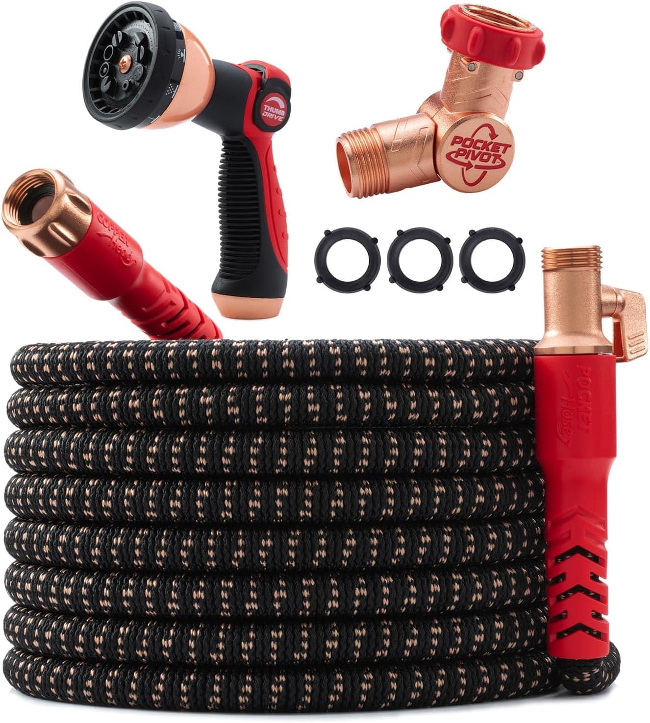 Copper Head Expandable Garden Hose – 360° Swivel, Tri-Tex Tubing, 3X Stronger