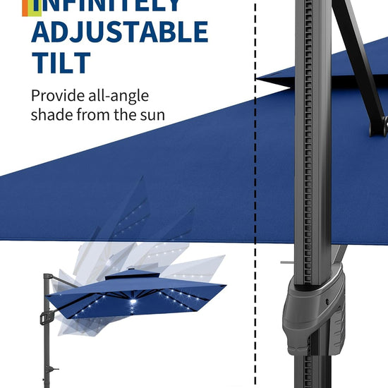 10' Heavy Duty Cantilever Patio Umbrella with Solar LED Lights