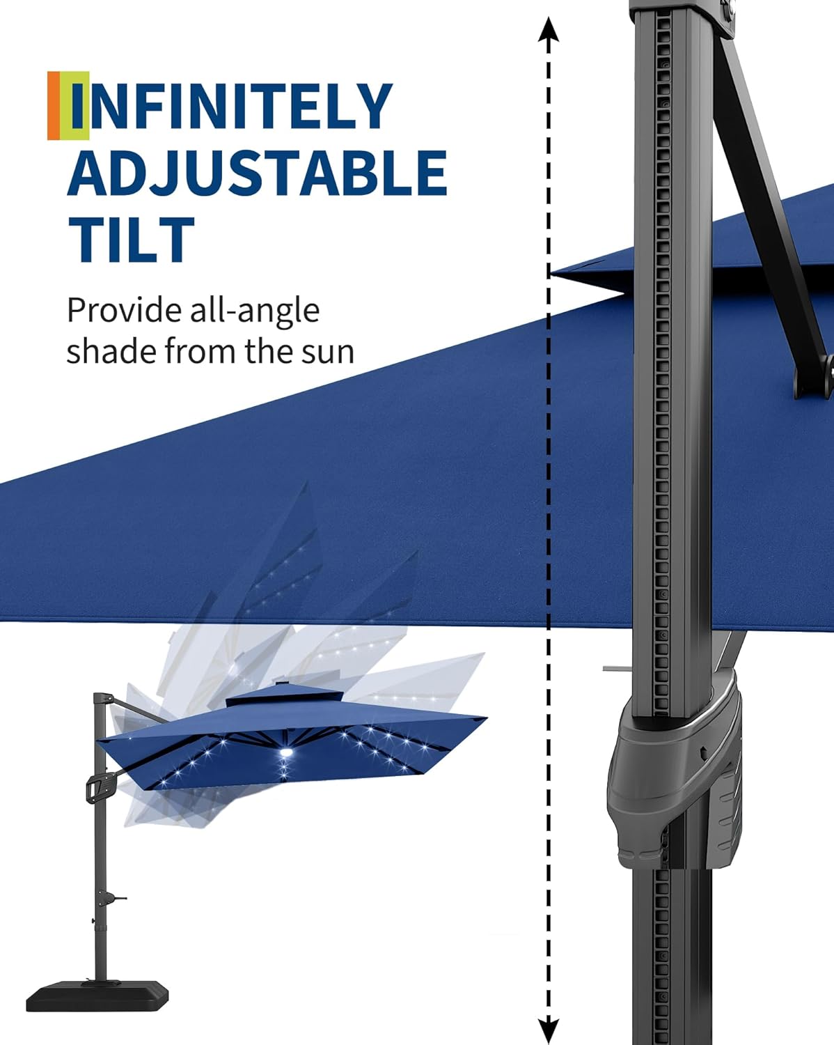 10' Heavy Duty Cantilever Patio Umbrella with Solar LED Lights