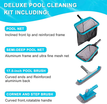 Deluxe Pool Cleaning Kit: 2 Brush Heads & 2 Skimmer Nets Included (No Pole)