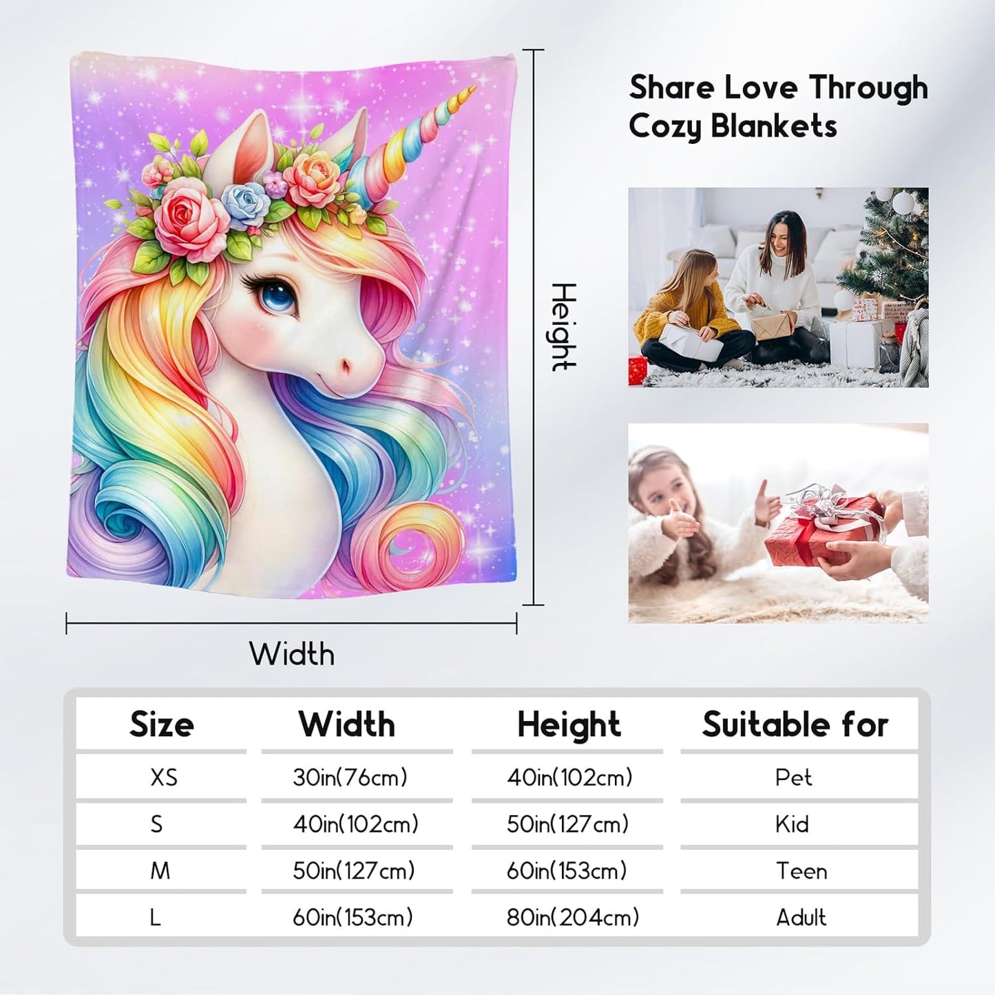Kids Unicorn Throw Blanket for Girls – Cute Cozy Blanket for Sofa & Bed (50" x 60")