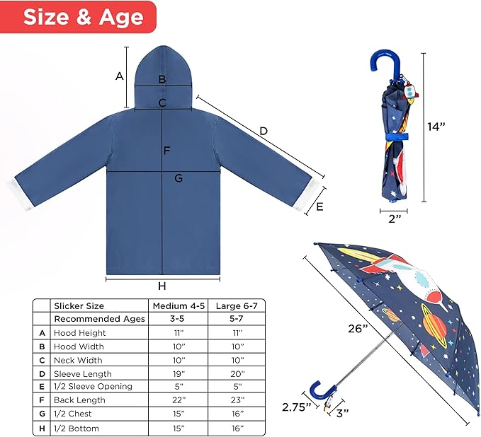 Kids Umbrella & Rain Coats Set for Girls and Boys