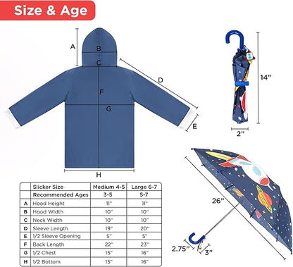 Kids Umbrella & Rain Coats Set for Girls and Boys