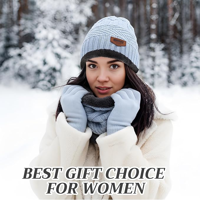 JaGely Winter Beanie, Scarf & Touchscreen Gloves Set – Fleece-Lined Knit for Men & Women