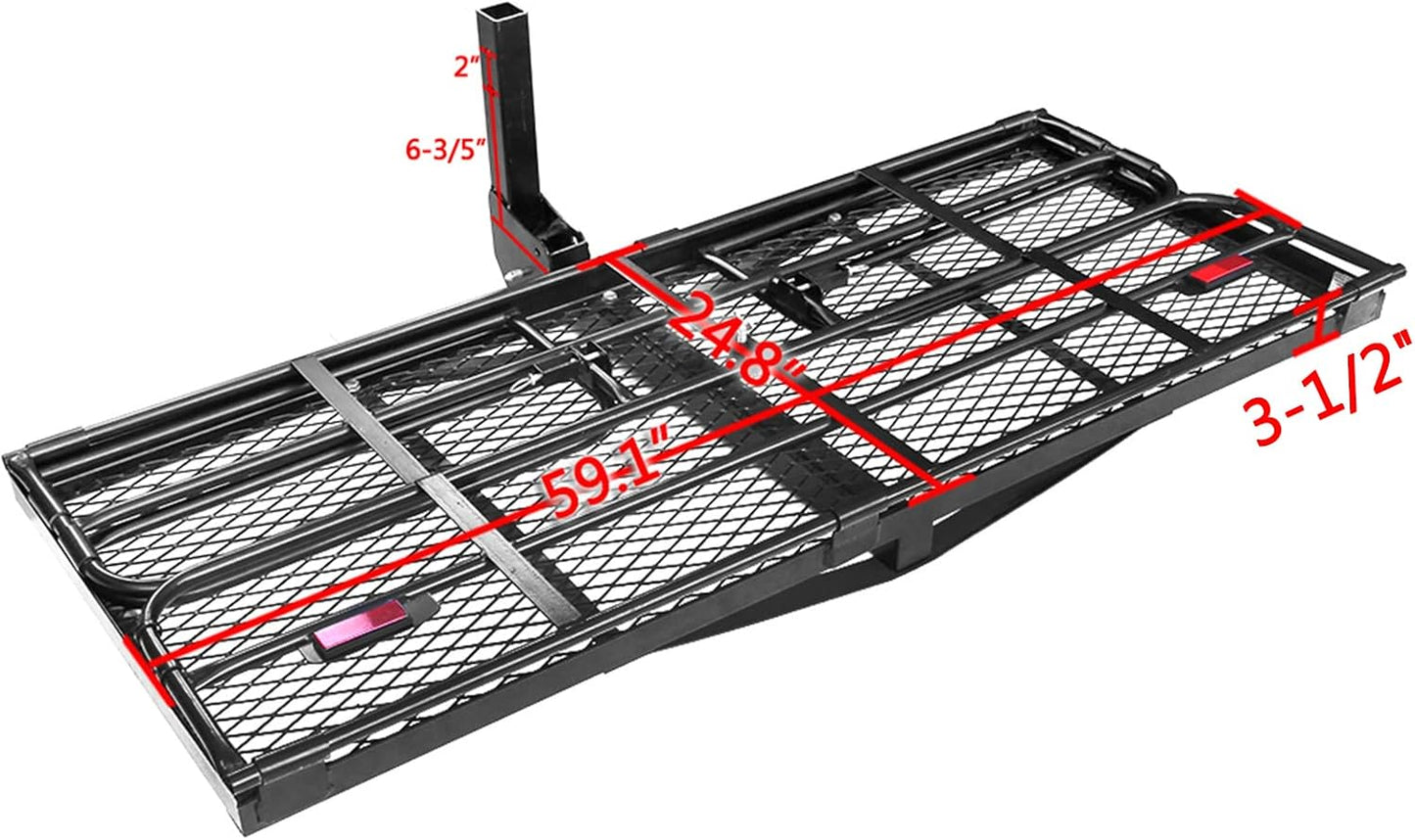 Heavy-Duty Hitch Cargo Carrier – 500 lb Capacity, 60" x 24" Folding Rear Luggage Basket for 2" Receivers