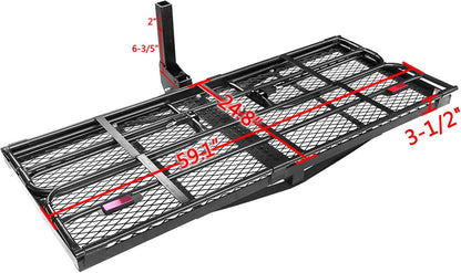 Heavy-Duty Hitch Cargo Carrier – 500 lb Capacity, 60" x 24" Folding Rear Luggage Basket for 2" Receivers