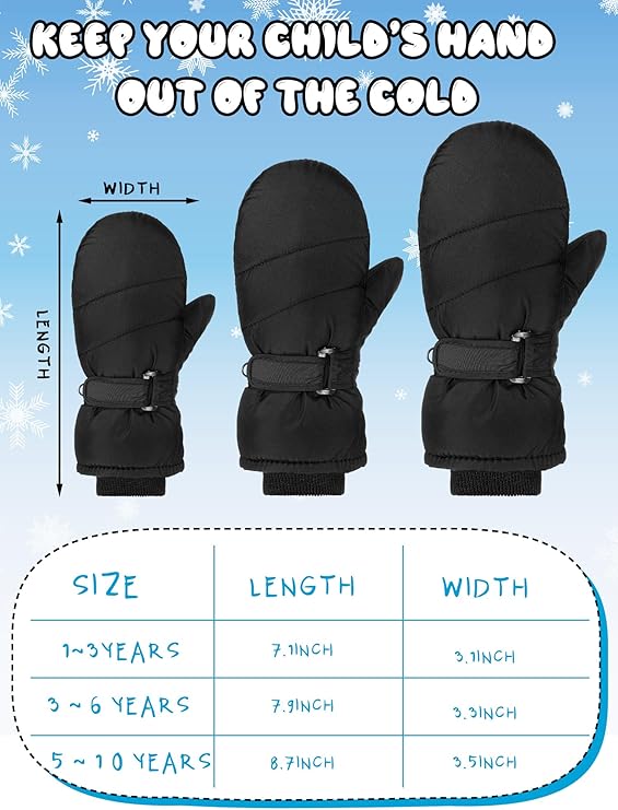 Kids’ Waterproof Mittens (3 Pairs) – Warm, Thick Snow Gloves for Girls & Boys