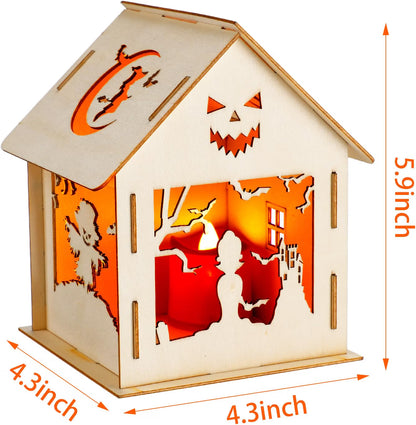 9-Set DIY Halloween Wooden Haunted House Craft Kit – Light-Up House Decorating Activity for Kids