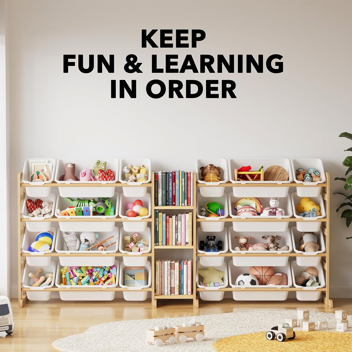 Large Toy Storage Organizer – 24 Bins & 3 Shelves Kids Toy Shelf Bookcase for Bedroom or Playroom – White