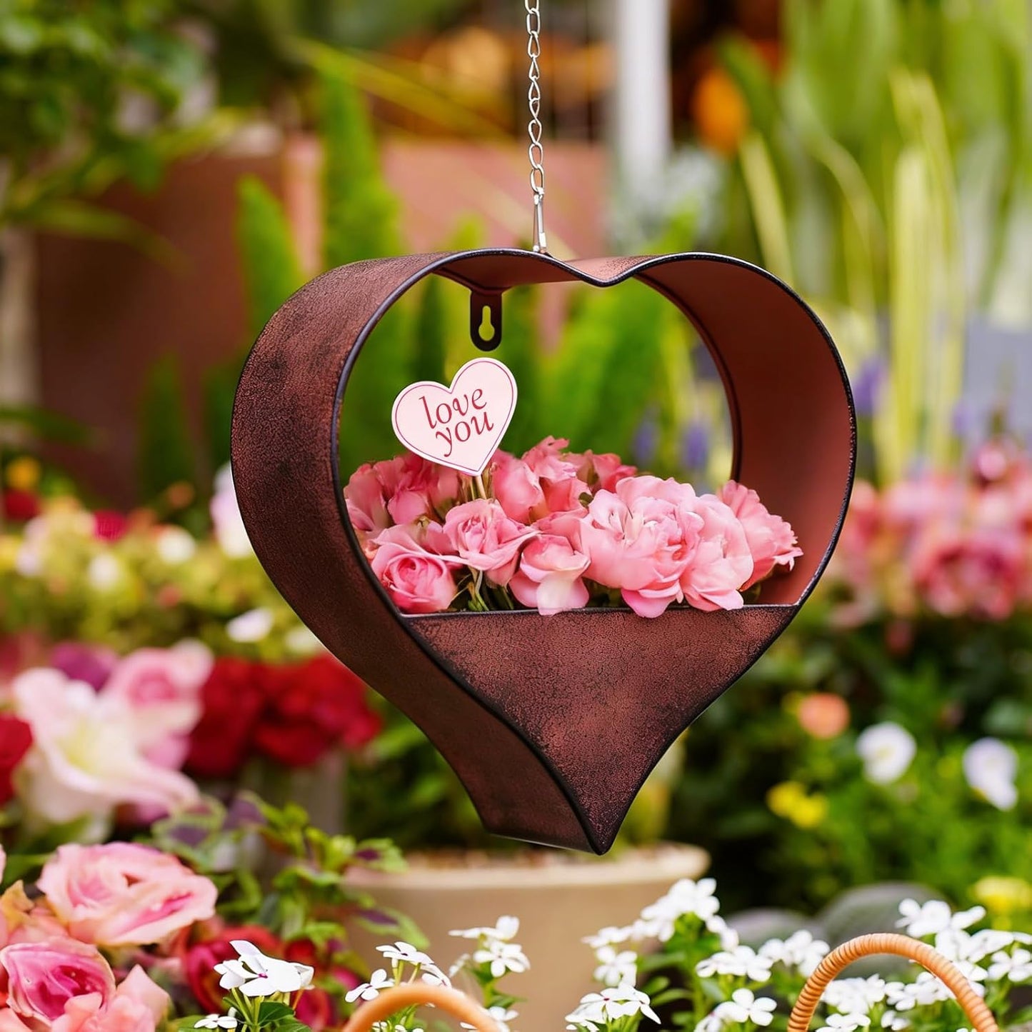 Rustic Heart-Shaped Metal Plant Hanger – Indoor Outdoor Wall Planter – Valentine’s or Birthday Gift for Her