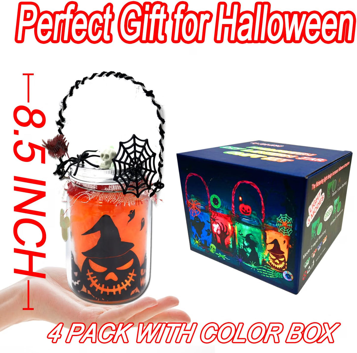 8-Pack DIY Halloween Lantern Jar Craft Kit – Kids & Adult Art Activity for Ages 4–12, School, Home & Garden Décor