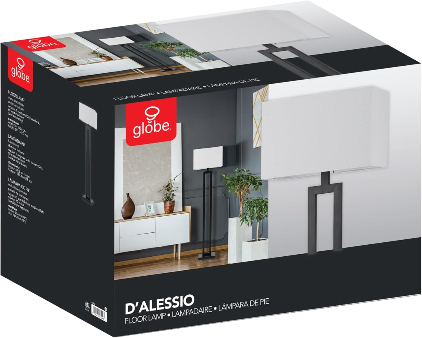 58" Modern Floor Lamp - Matte Black with White Linen Shade