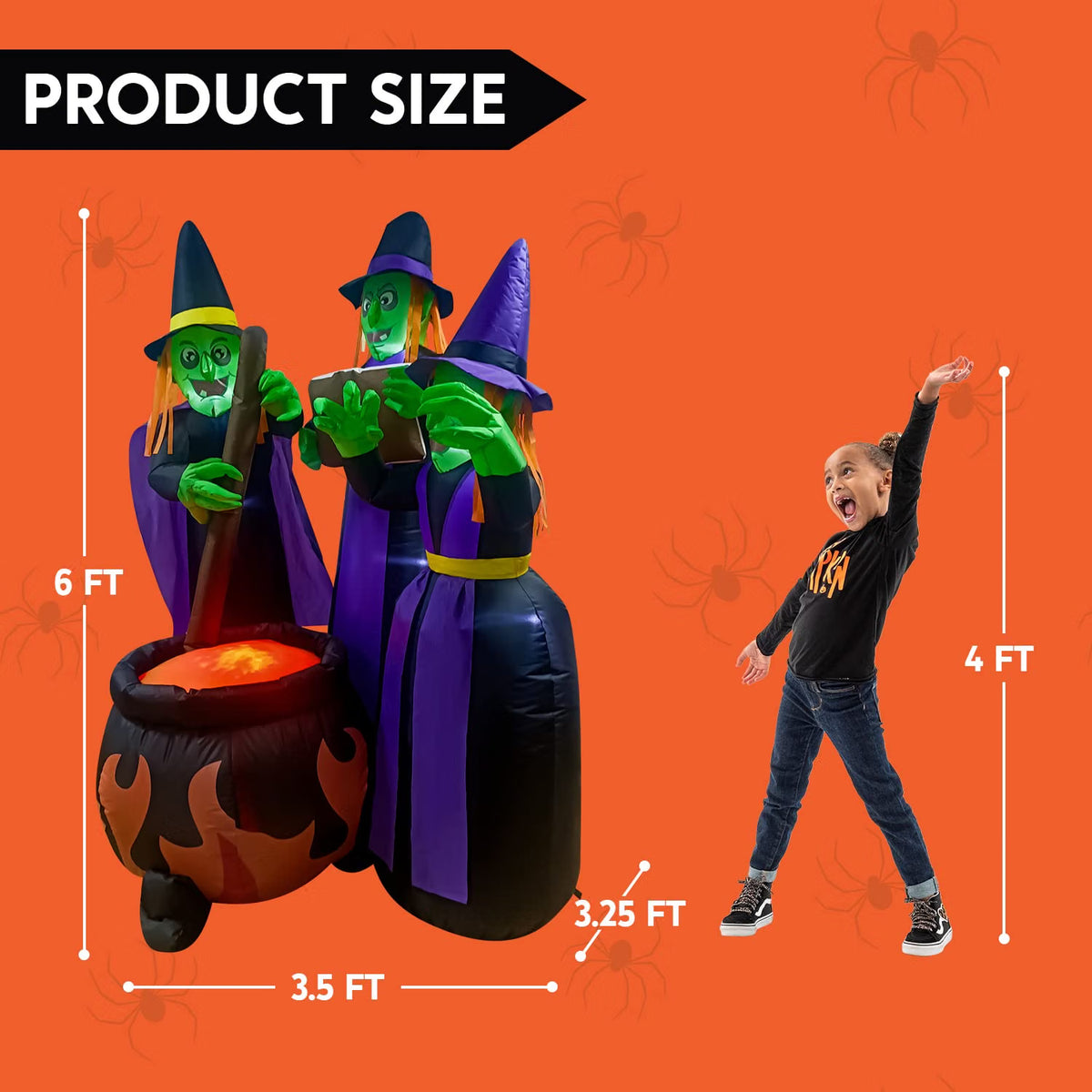 6 FT Halloween Inflatable Witches & Cauldron – Flame Light LED Blow-Up Decoration for Indoor & Outdoor Yard, Lawn & Party Décor