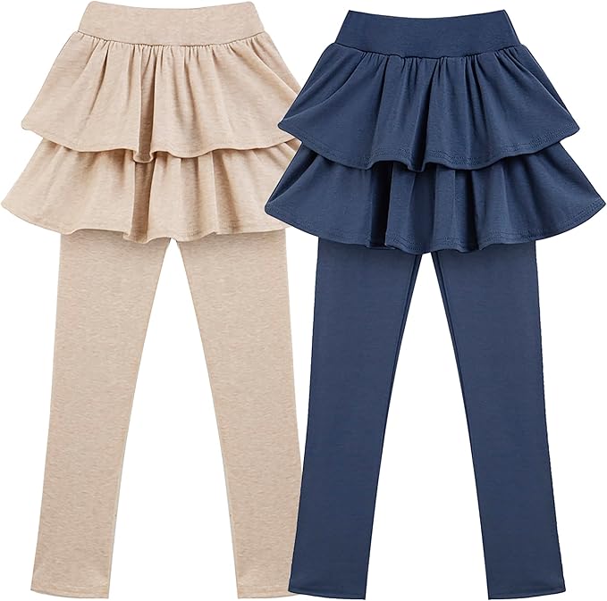 2-Pack Girls’ School Uniform Skirted Leggings – Stretchy Warm Jeggings (Navy/Khaki, Size 4–5T)