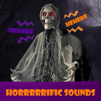 6 FT Sound-Controlled Swinging Skeleton Ghost – Scary Animated Halloween Decoration for Indoor & Outdoor Décor