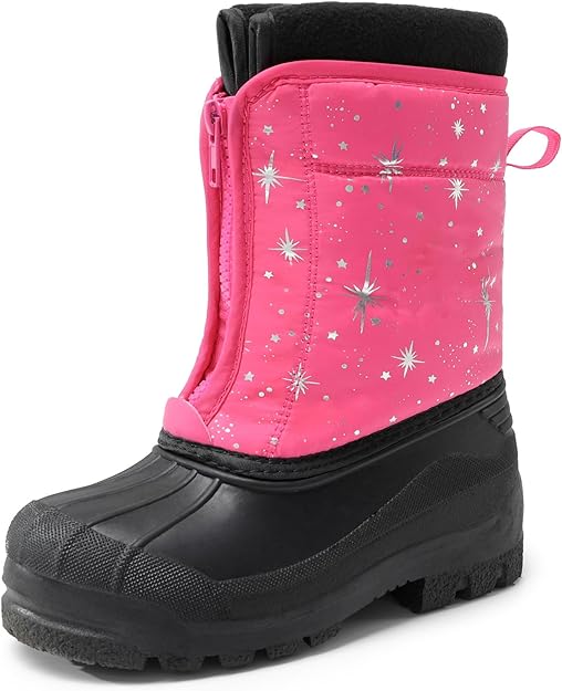 Kids’ Waterproof Winter Snow Boots – Fuchsia/Multi (Size for 13-Year-Old)