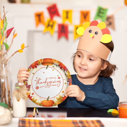 Thanksgiving Tableware Set for 25 – Maple Leaf Paper Plates, Napkins, Cups & Plastic Tablecloth for Fall Dinner Parties